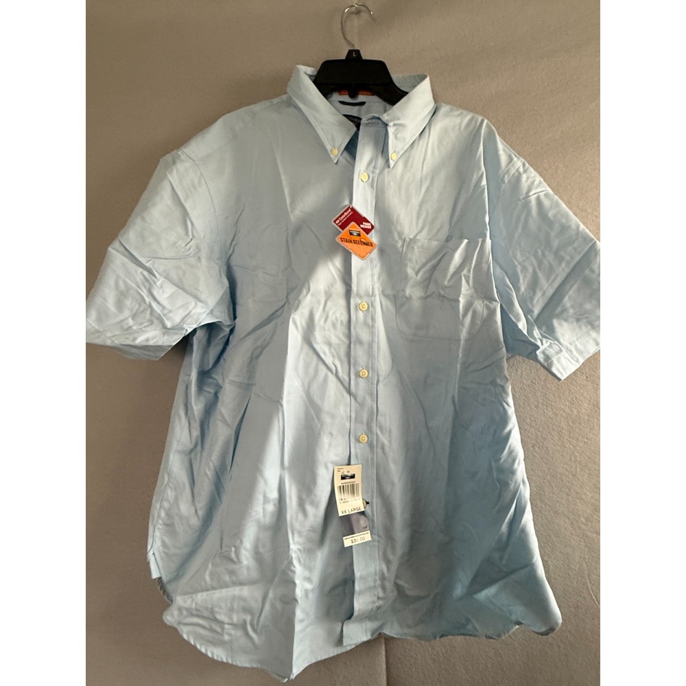 Dockers Shirt Men's XXL Blue Short Sleeve Button Down Stain‎ Defender NWT Flaw